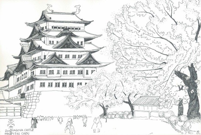 Японский храм рисунок карандашом