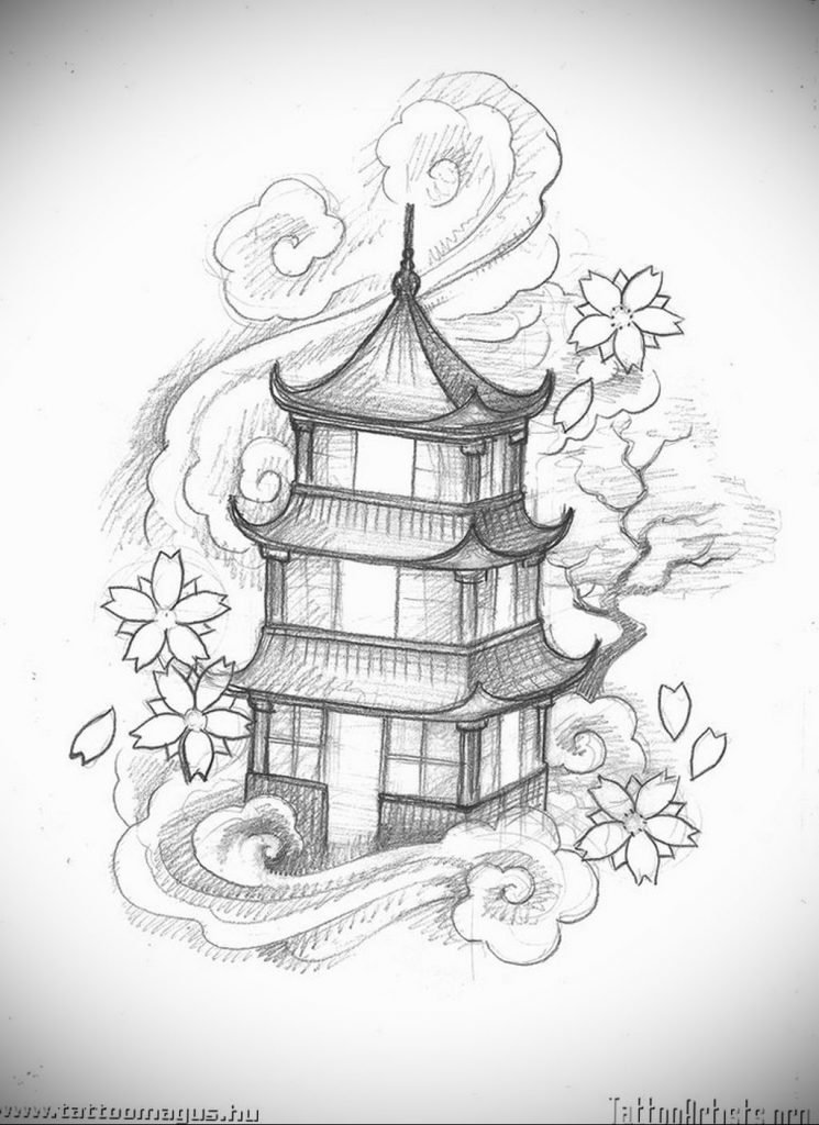 Японская пагода эскиз тату
