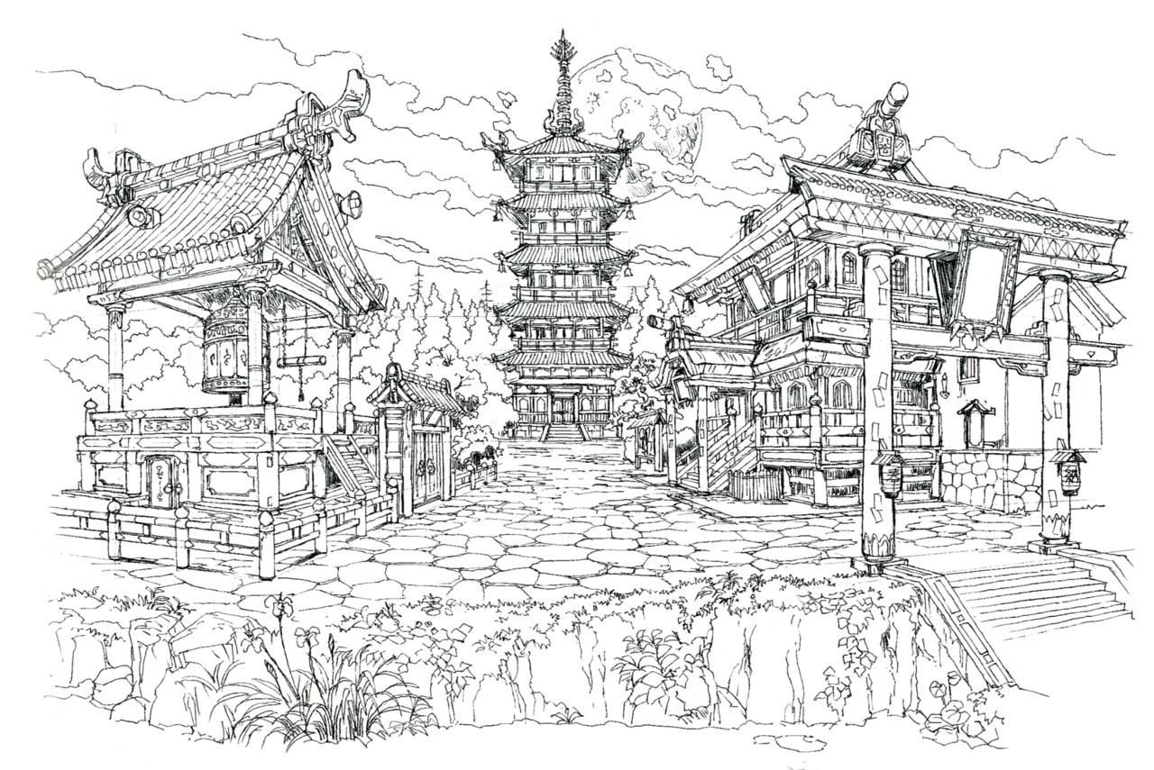 Японский храм эскиз