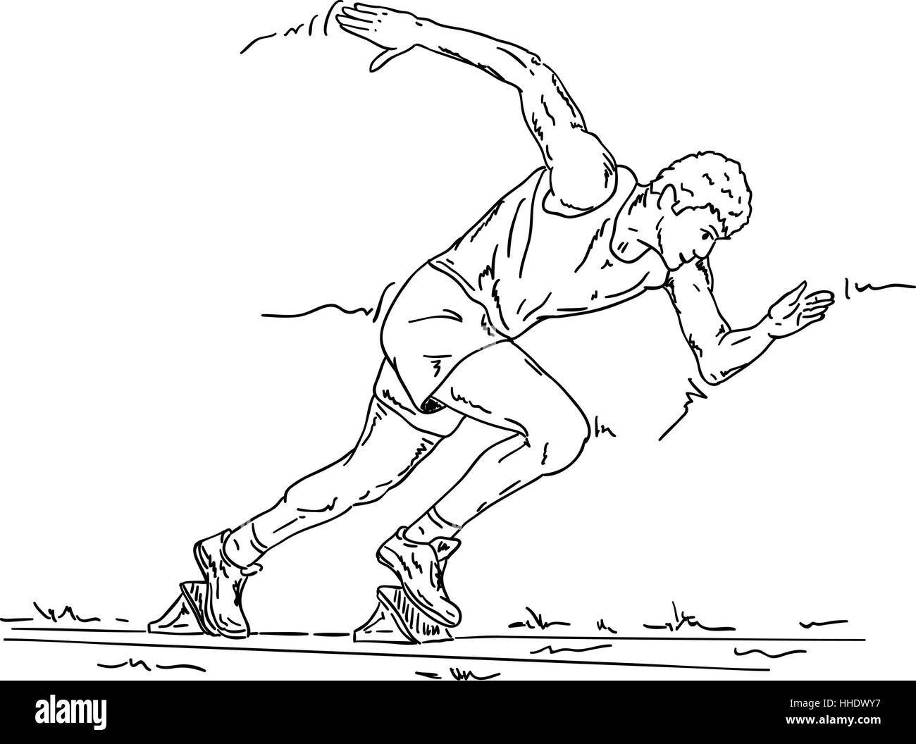 Рисунок бегуна спортсмена карандашом
