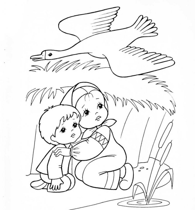 Раскраски для девочек гуси лебеди