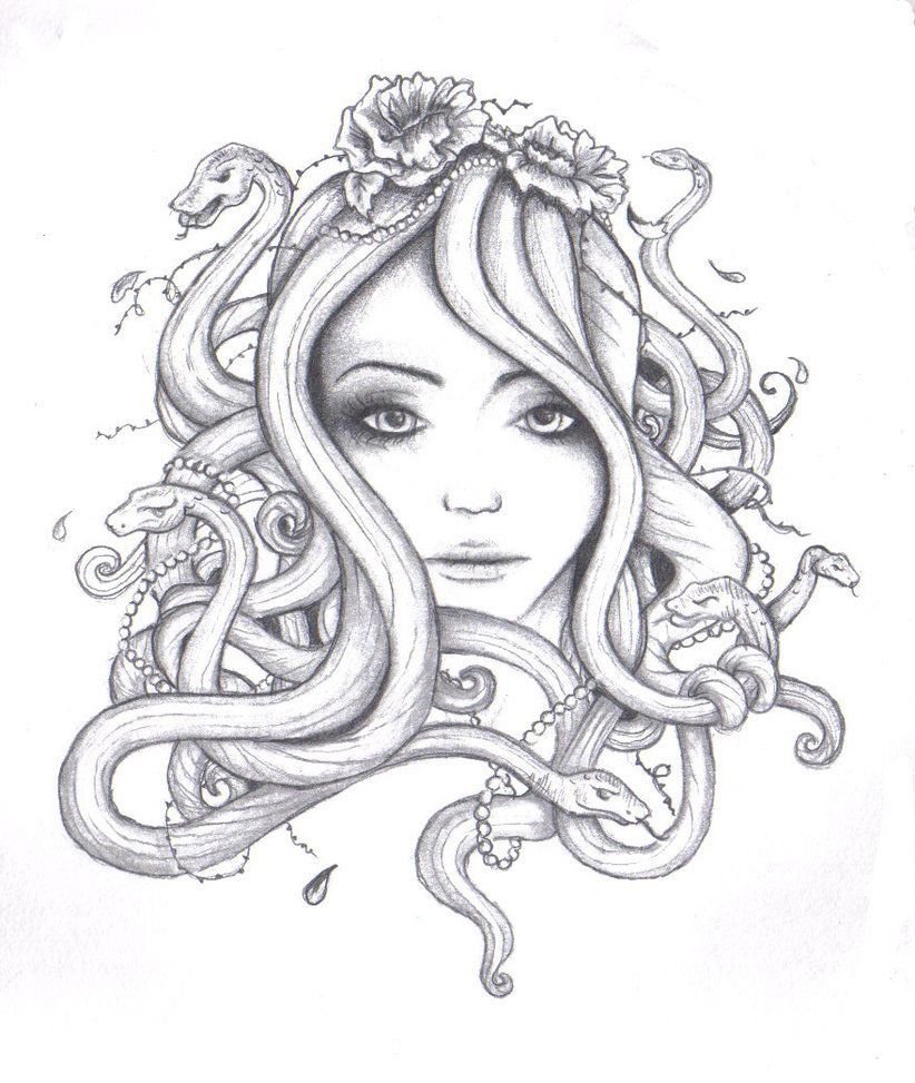 Медуза Горгона рисунок карандашом