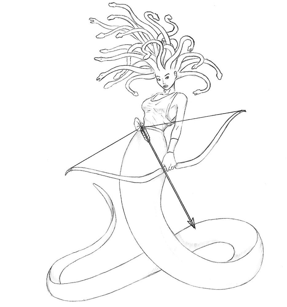 Медуза Горгона рисунок карандашом