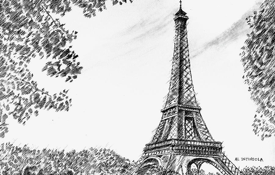 Эйфелева башня рисунок черно-белый