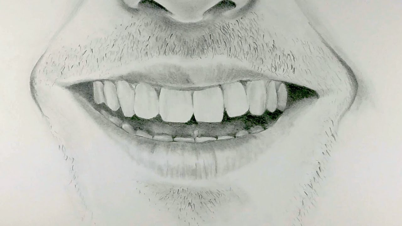 Рот с зубами карандашом