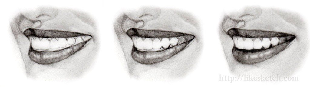 Улыбка с зубами рисунок карандашом