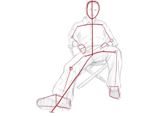 Поэтапное рисование сидящего человека на стуле