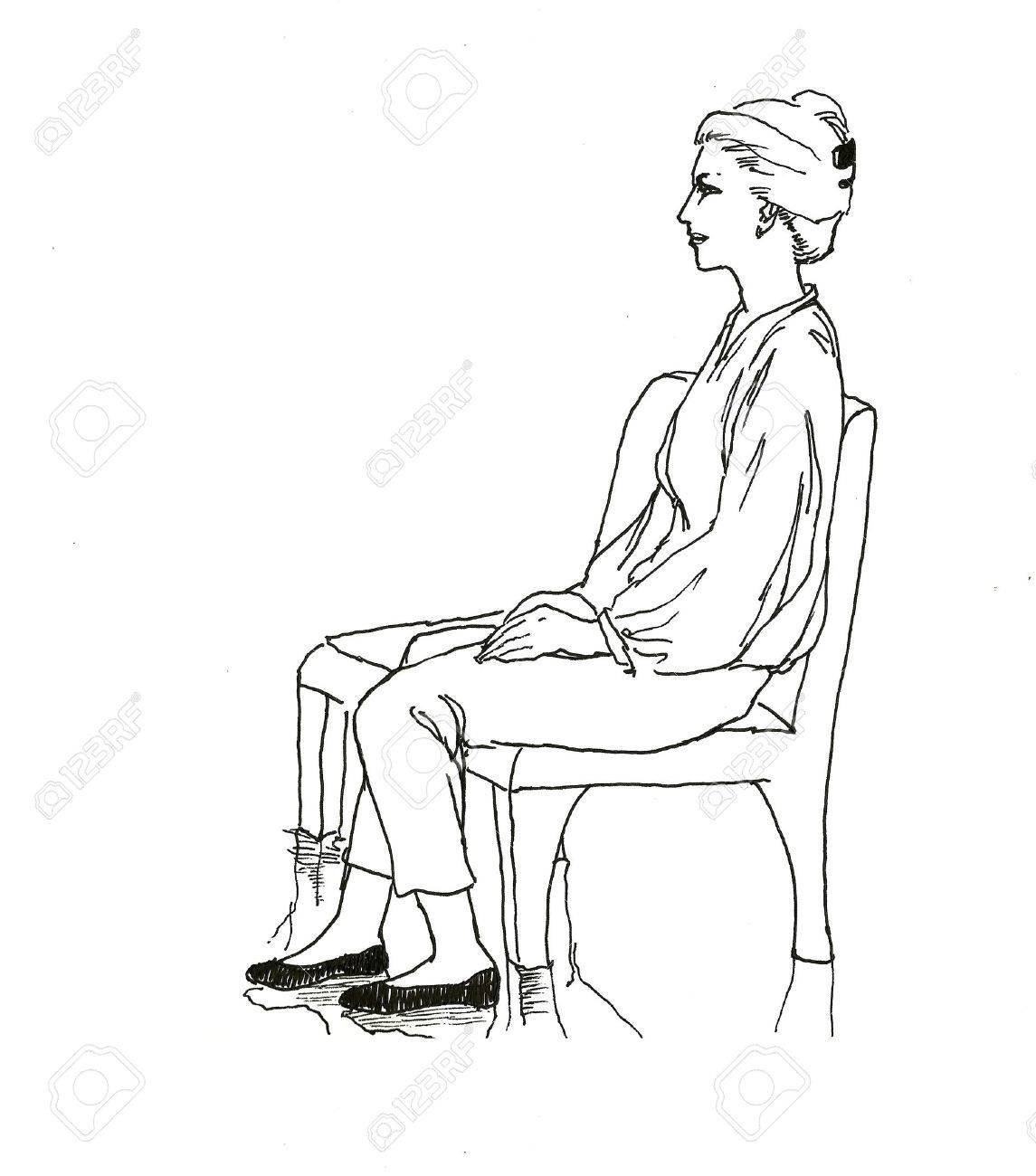 Женщина сидит на стуле рисунок