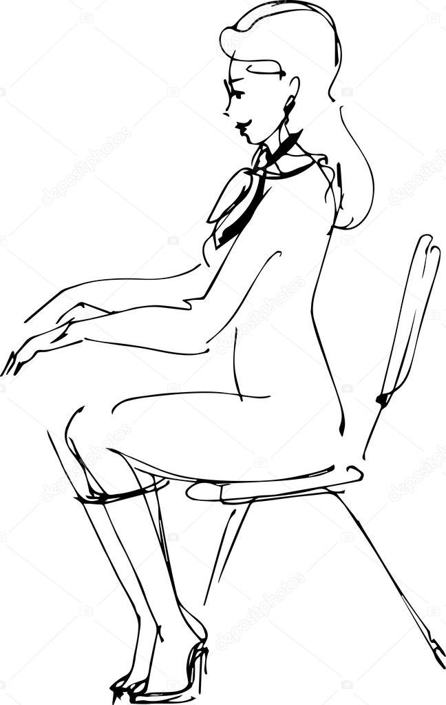 Набросок девушка на стуле
