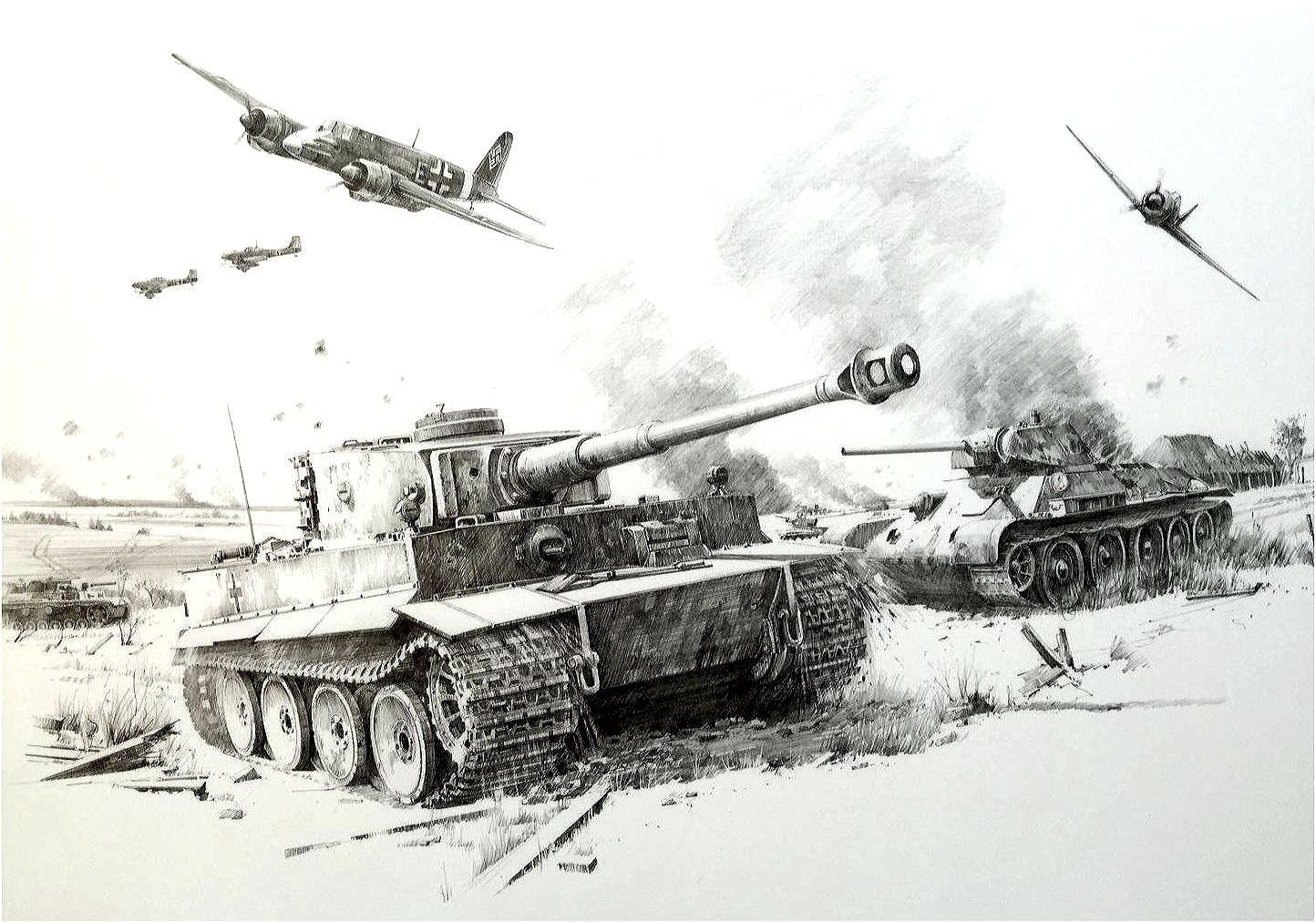 Танковая битва на Курской дуге рисунок