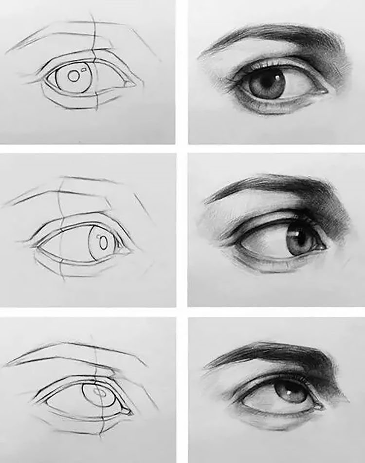 Глаза с разных ракурсов карандашом