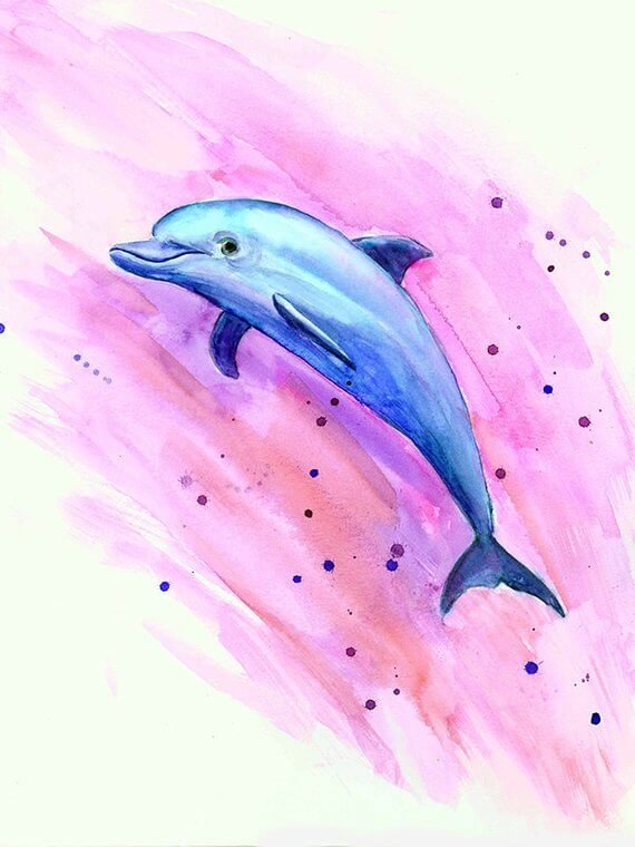 Дельфин акварелью