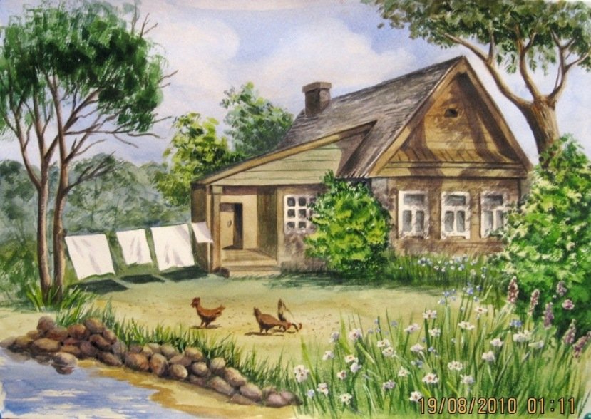 Рисуем домик в деревне
