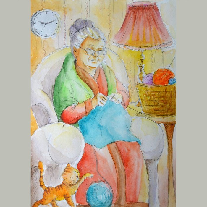 Акварельные иллюстрации про бабушек