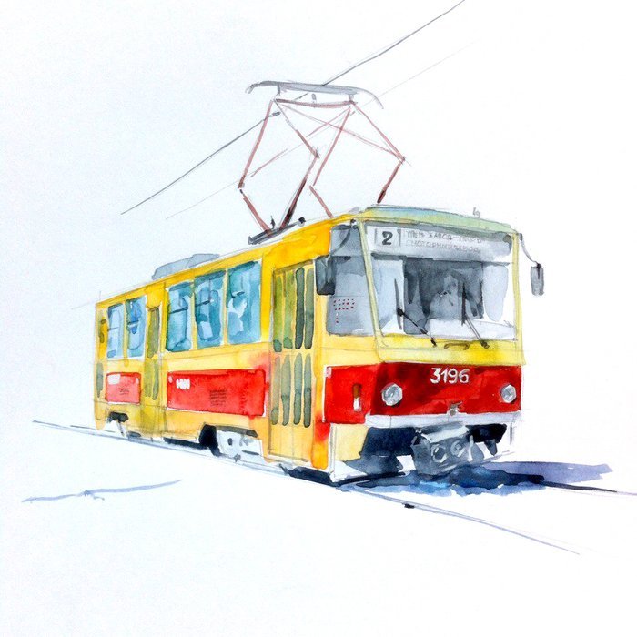 Рисование в детском саду трамвай