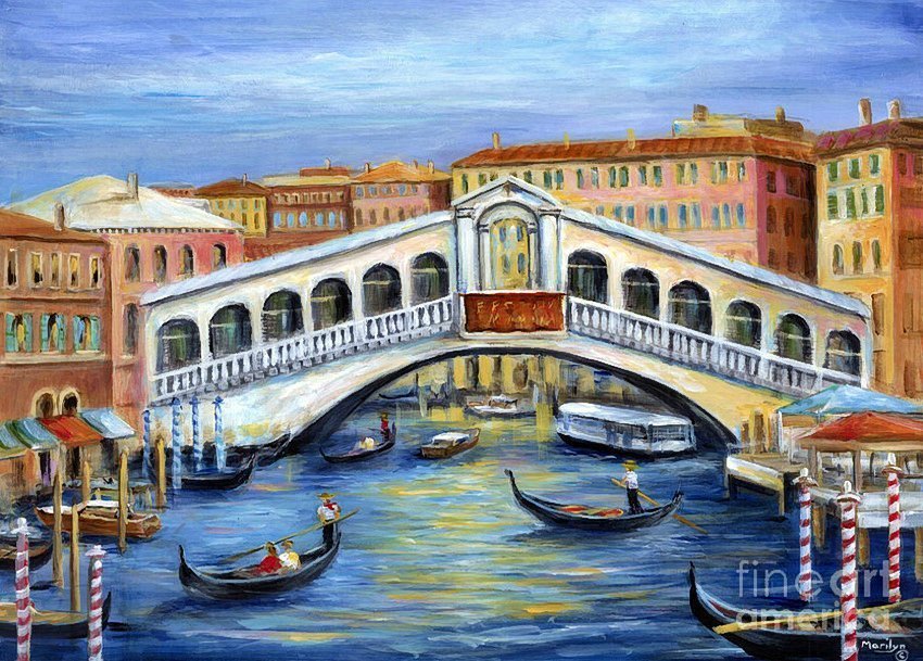 Мост Риальто Венеция акварель