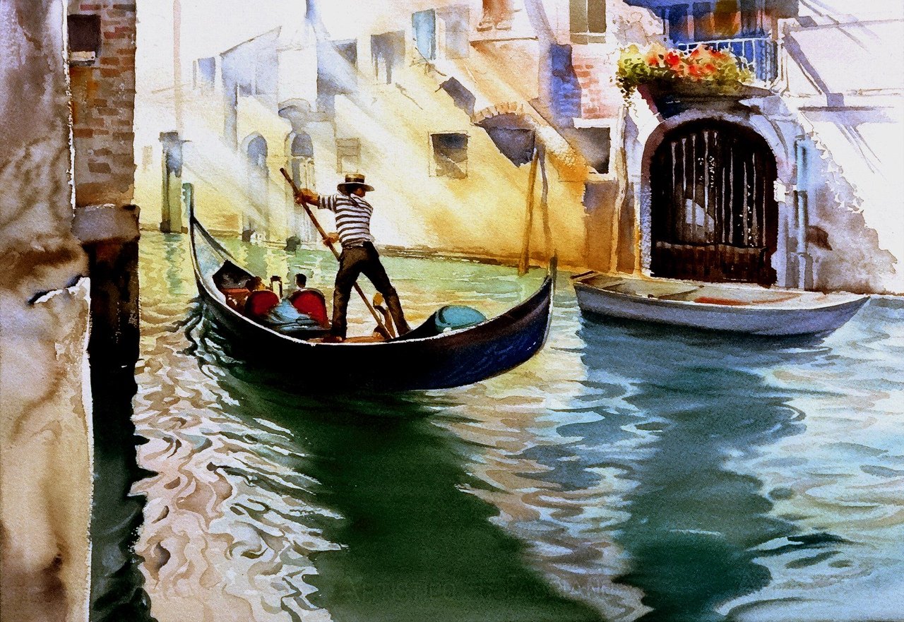 Венеция гондолы акварель