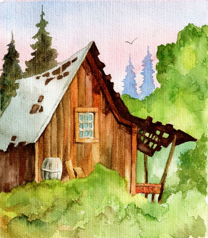 Нарисовать деревянный домик