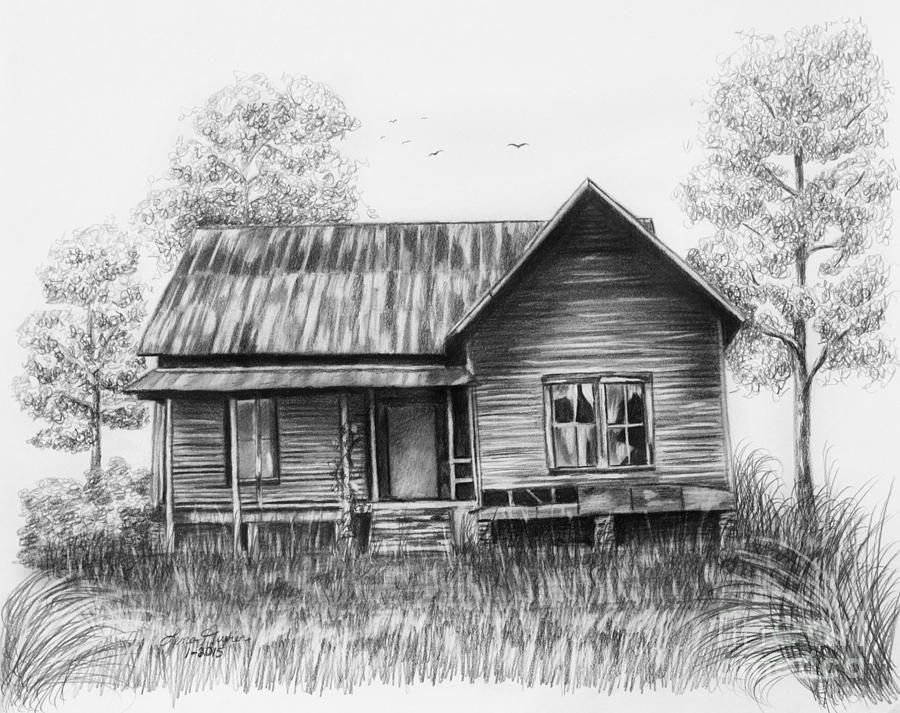 Деревенский домик карандашом