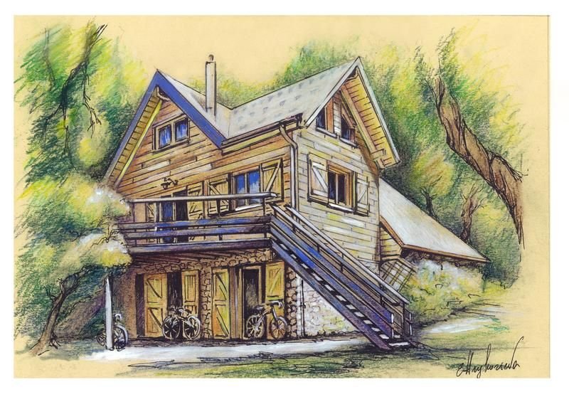 Нарисовать деревянный дом