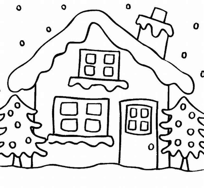Раскраска новогодний домик для детей