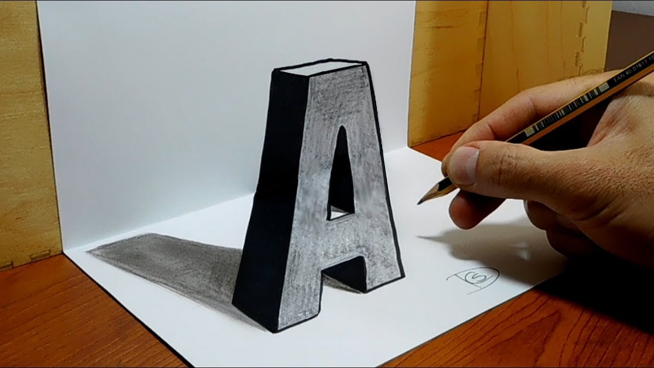 Объемные буквы карандашом