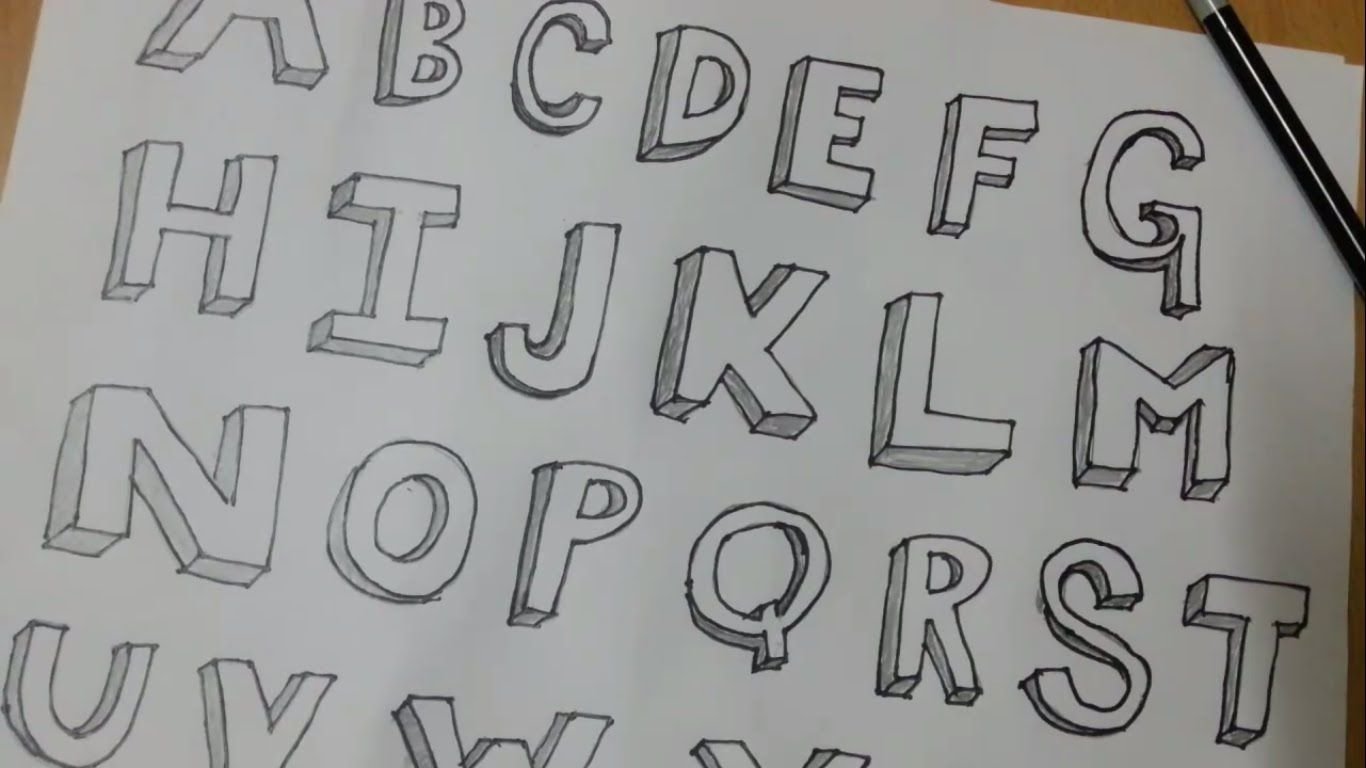 Красивые объемные буквы карандашом