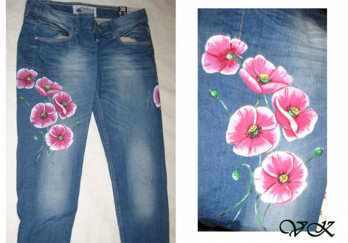 Рисунки цветов на джинсах