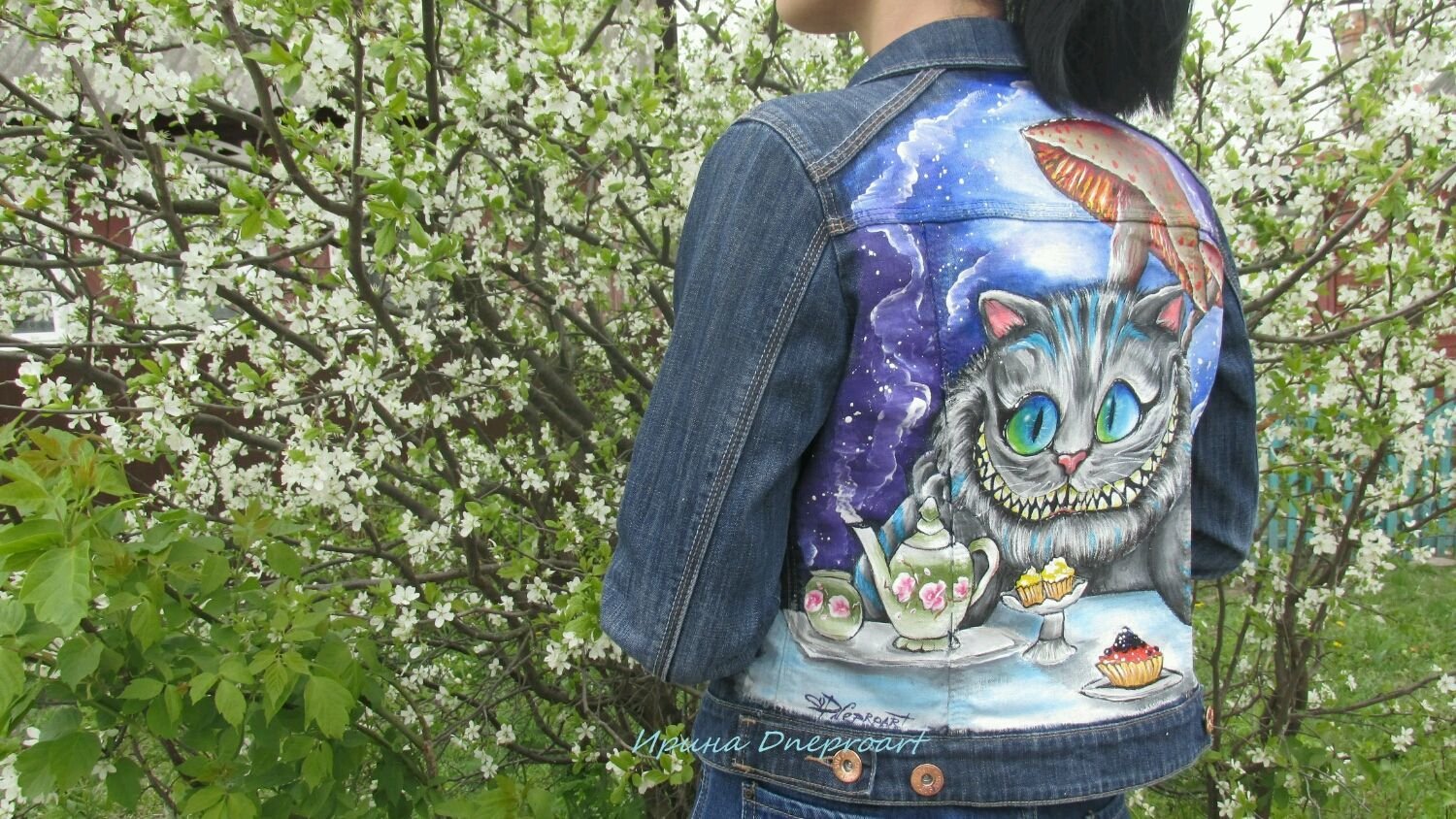 Чеширский кот роспись джинсовки