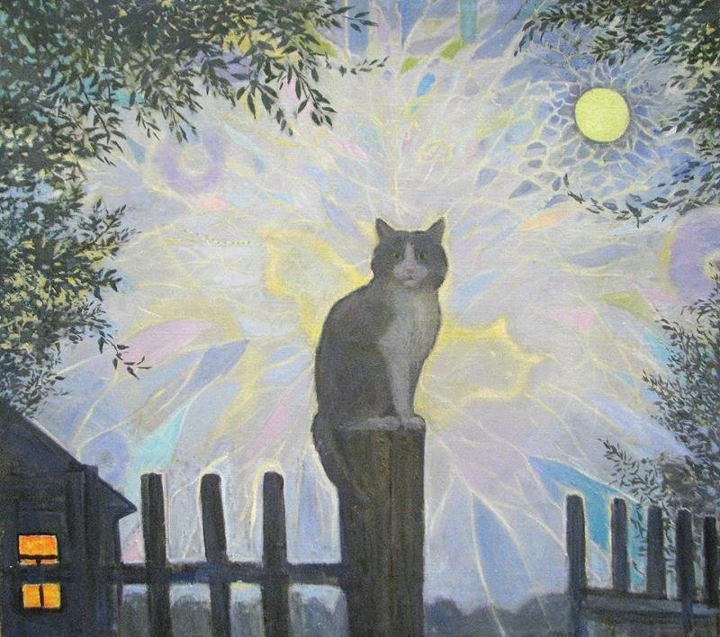 Коты на заборе живопись