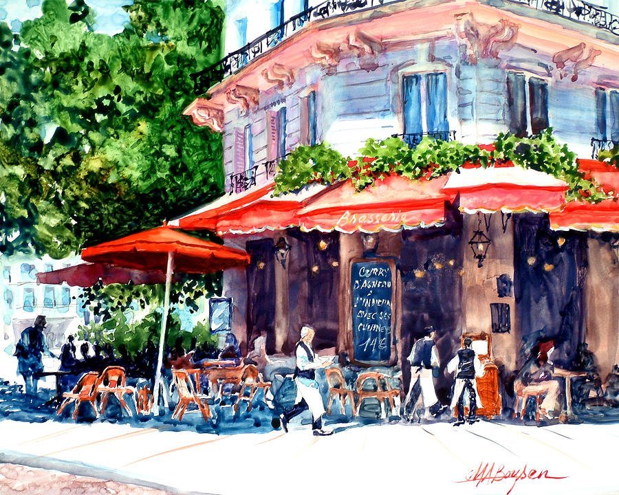 Акварель кафе уличное Париж