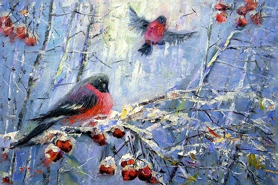 Снегирь живопись Мария Павлова