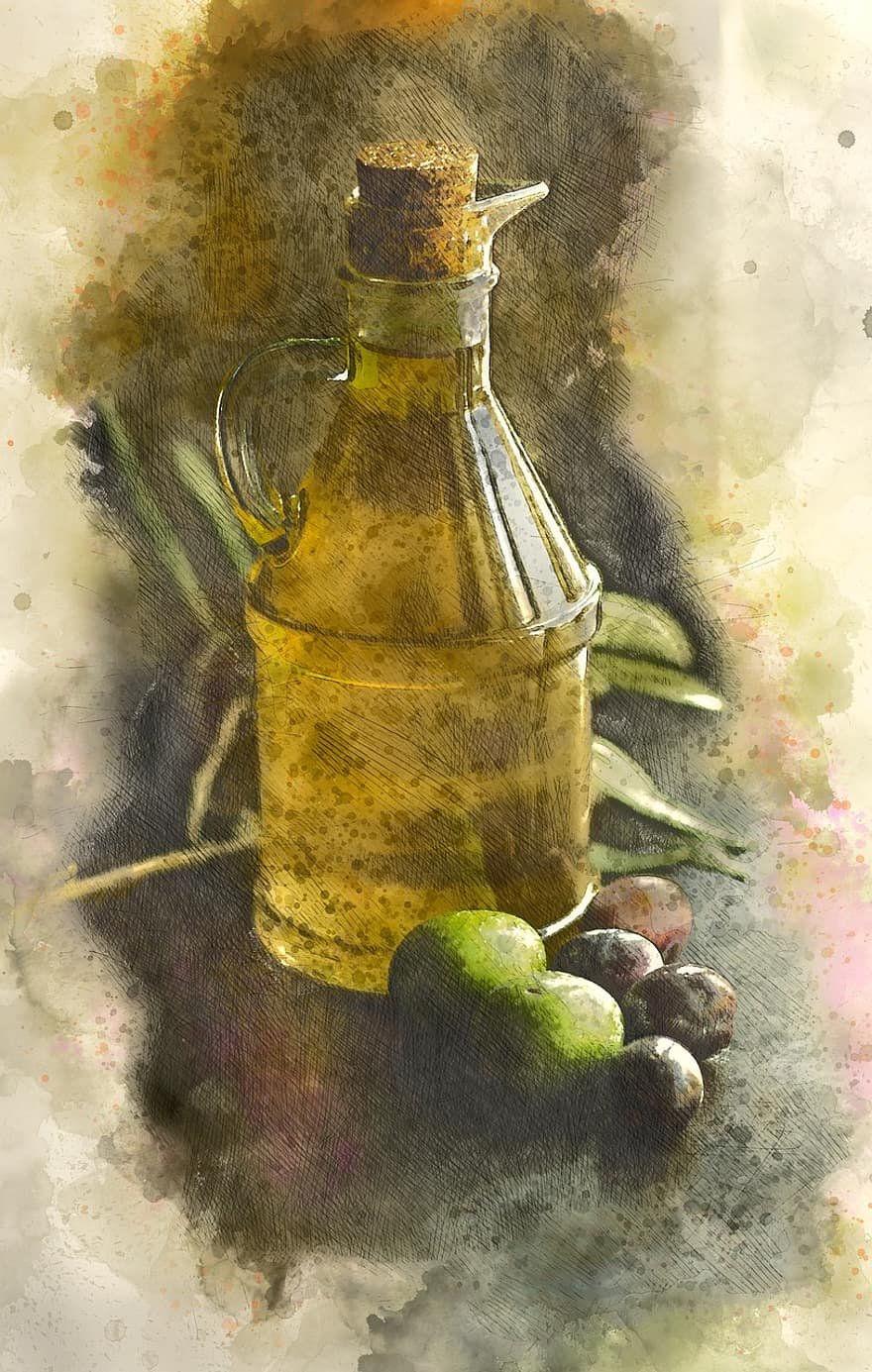 Натюрморт с оливковым маслом
