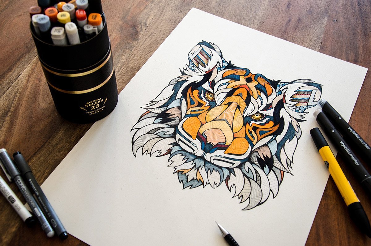 Тигр маркерами