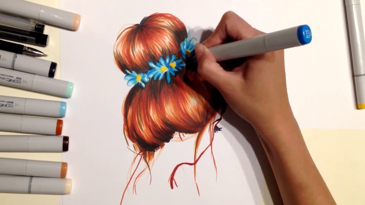 Рисование волос маркерами