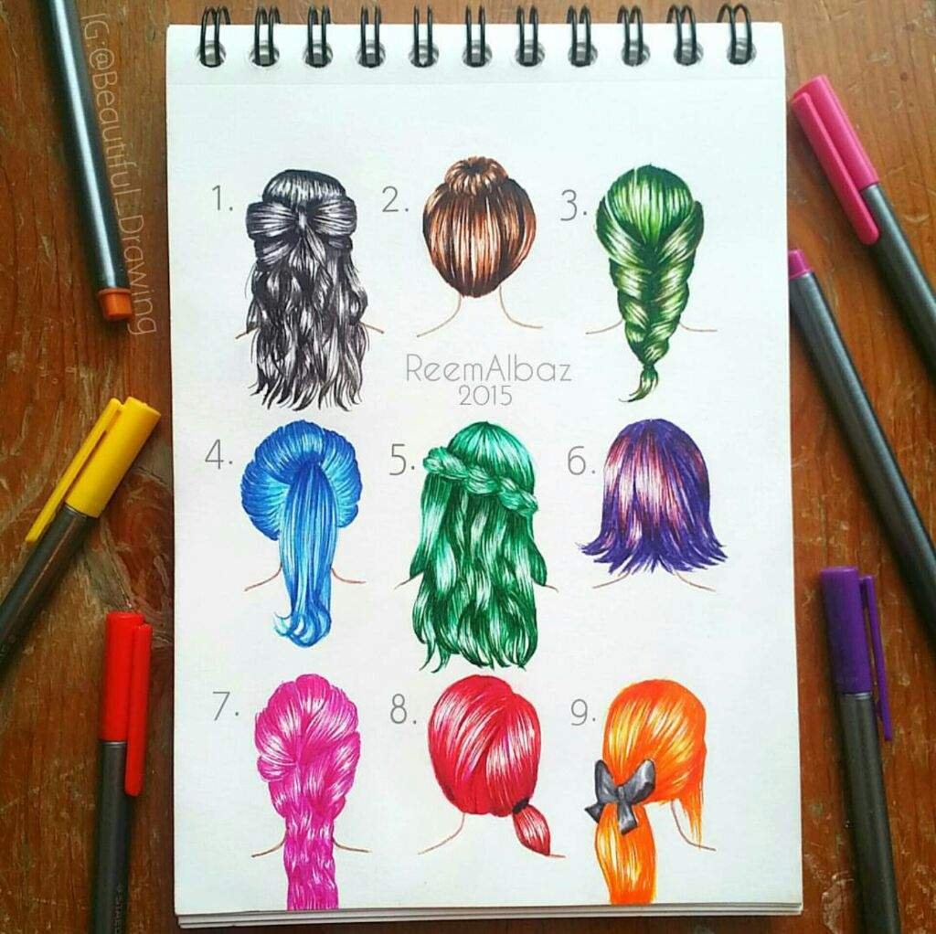 Рисование волос цветными карандашами