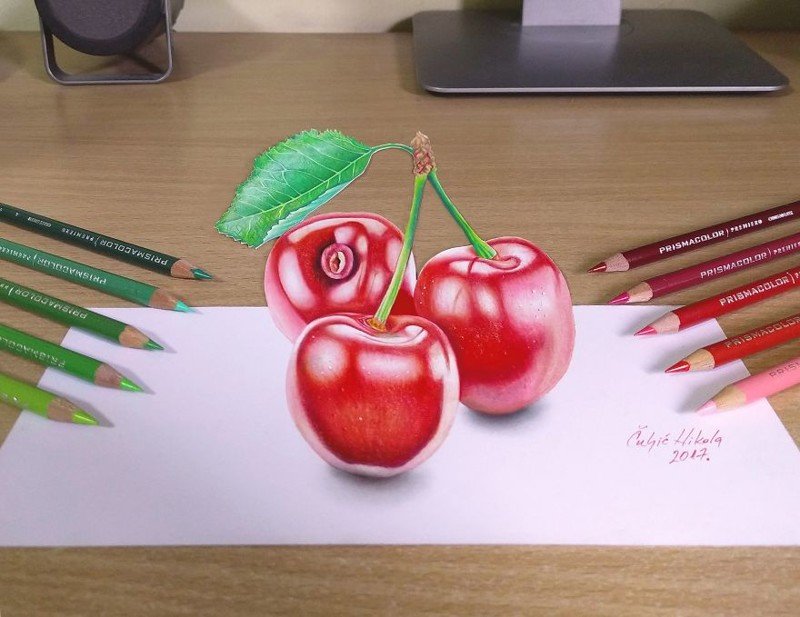 Объемный рисунок цветными карандашами