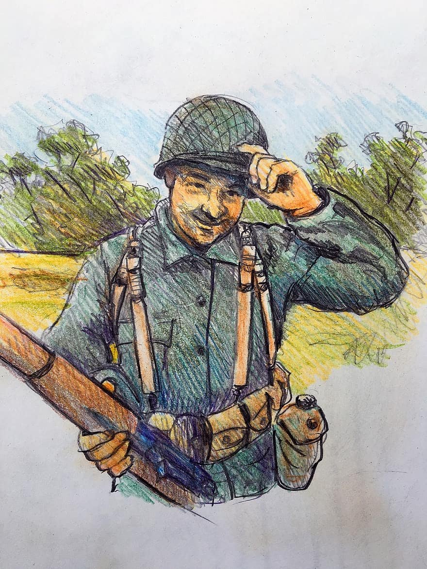 Солдат карандашом цветной