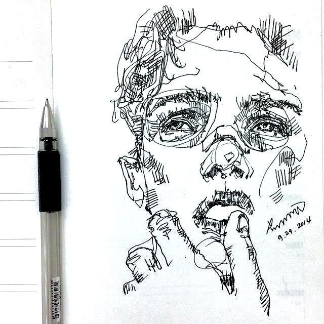 Рисунки черной ручкой парень