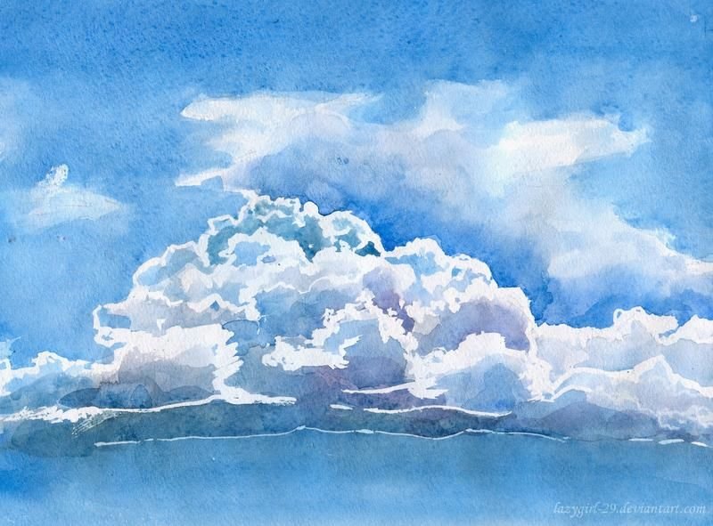 Облака рисунок карандашом цветным