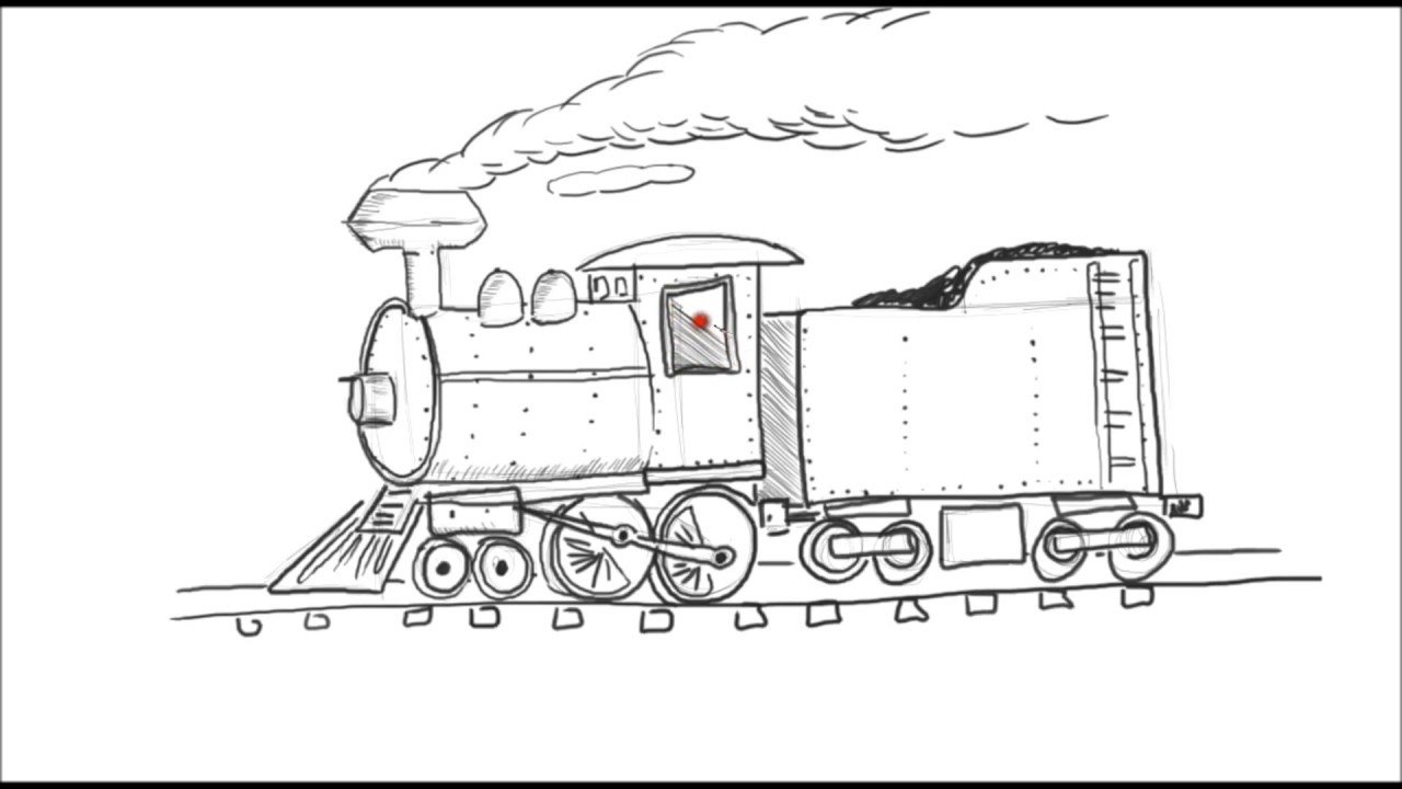 Рисунок паровоза с вагонами карандашом