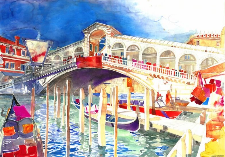 Мост Риальто Венеция акварель